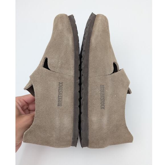 Birkenstock London Buckle Clog Suede Taupe Logo Unisex Size M4/W6 EU37 - Picture 7 of 12